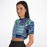 Mykonos Patchwork Print Short Sleeve Cropped Sweater Cropped Short Sleeve Sweater - Thathoodyshop