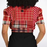 Jersey Salsa Plaid Patchwork Cropped Sweater Cropped Short Sleeve Sweater - Thathoodyshop