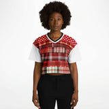Jersey Salsa Plaid Patchwork Crop Jersey Cropped Football Jersey - Thathoodyshop