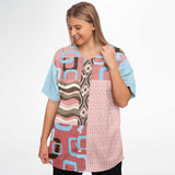 Pink Geo Patchwork Button Front Jersey Baseball Jersey - Thathoodyshop