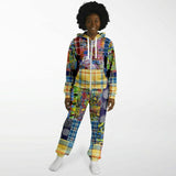 Barcelona Plaid Geometric Patchwork Fleece Unisex Romper Fleece Jumpsuit - Thathoodyshop
