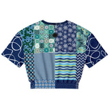 Mykonos Patchwork Print Short Sleeve Cropped Sweater Cropped Short Sleeve Sweater - Thathoodyshop