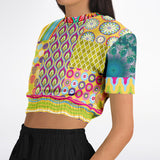 Hello Janis! Green Geo Print Short Sleeve Cropped Sweater Cropped Short Sleeve Sweater - Thathoodyshop