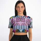 Juxtapose Patchwork Quilt Cropped Sweater Cropped Short Sleeve Sweater - Thathoodyshop
