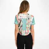 Old Miami Geo Patchwork Cropped Button Front Jersey Cropped Baseball Jersey - AOP - Thathoodyshop