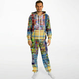 Barcelona Plaid Geometric Patchwork Fleece Unisex Romper Fleece Jumpsuit - Thathoodyshop
