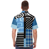 Pacific Palisades Blue Geo Patchwork Button Down Shirt Short Sleeve Button Down Shirt - Thathoodyshop