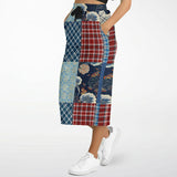 Andromeda Blue Patchwork Long Pocket Skirt Pocket Skirts - Thathoodyshop