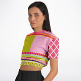 Hello Janis!  Pink Spliced Short Sleeve Cropped Sweater Cropped Short Sleeve Sweater - Thathoodyshop