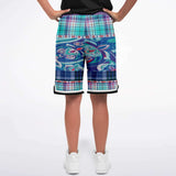 Cerulean Plaid Paisley Basketball Shorts Basketball Shorts - Thathoodyshop