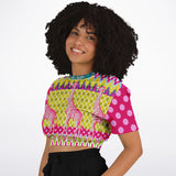 Hello Janis! Pink Geo Giraffe Print Short Sleeve Cropped Sweater Cropped Short Sleeve Sweatshirt - Thathoodyshop