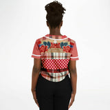 Jersey Salsa Floral Plaid Patchwork Cropped Button Front Jersey Cropped Baseball Jersey - AOP - Thathoodyshop