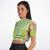 Green Anjou Pear Patchwork Crop Top Cropped Short Sleeve Sweater - Thathoodyshop