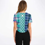Cerulean Paisley Plaid Cropped Button Front Jersey Cropped Baseball Jersey - Thathoodyshop
