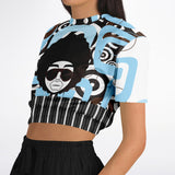 Pacific Palisades Retro Print Cropped Sweater Cropped Short Sleeve Sweater - Thathoodyshop