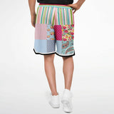 Pink Sherbert Floral Patchwork Plaid Basketball Shorts Basketball Shorts - Thathoodyshop