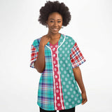 Cerulean Plaid Paisley Button Front Jersey Baseball Jersey - Thathoodyshop