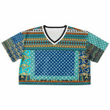 Many Blessings Patchwork Print Crop Jersey Cropped Football Jersey - Thathoodyshop