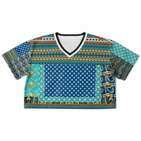 Many Blessings Patchwork Print Crop Jersey Cropped Football Jersey - Thathoodyshop