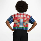 Busan Fleur Floral Plaid Patchwork Crop Jersey Cropped Football Jersey - Thathoodyshop
