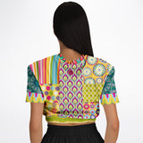 Hello Janis! Green Geo Print Short Sleeve Cropped Sweater Cropped Short Sleeve Sweater - Thathoodyshop