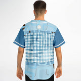 Blue Geo Patchwork Plaid Baseball Jersey Baseball Jersey - AOP - Thathoodyshop
