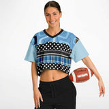 Pacific Palisades Blue Geo Crop Jersey Cropped Football Jersey - Thathoodyshop