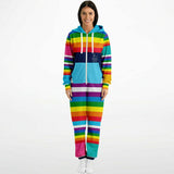 Blue Horizon Rainbow Stripe Fleece Unisex Romper Fleece Jumpsuit - Thathoodyshop