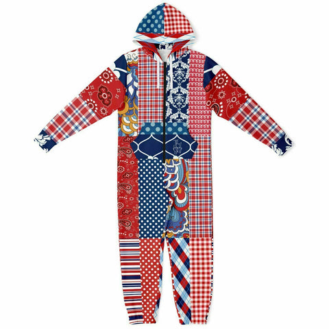 Liberty Bell Floral Stripe Patchwork Unisex Fleece Romper Fleece Romper - Thathoodyshop