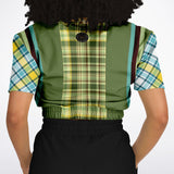 Green Caravan Plaid Cropped Sweater Cropped Short Sleeve Sweatshirt - Thathoodyshop