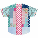 Pink Sherbert Floral Patchwork Plaid Button Front Jersey Baseball Jersey - Thathoodyshop