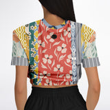 Tallulah Bankhead Yellow Patchwork Short Sleeve Cropped Eco-Poly Sweater Cropped Short Sleeve Sweatshirt - Thathoodyshop
