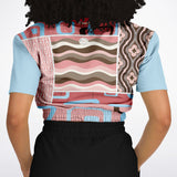 Pink Geo Retro Striped Cropped Sweater Cropped Short Sleeve Sweater - Thathoodyshop