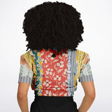 Tallulah Bankhead Yellow Patchwork Short Sleeve Cropped Eco-Poly Sweater Cropped Short Sleeve Sweatshirt - Thathoodyshop