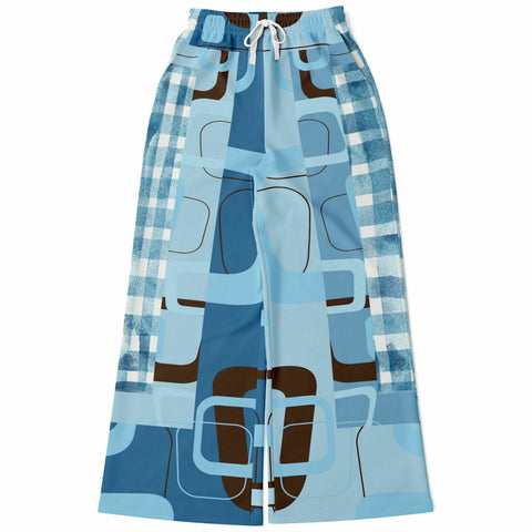 Blue Geo Plaid SW Bellbottoms Flare Leg Joggers - Thathoodyshop