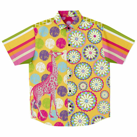 Hello Janis! Yellow Geo Print Short Sleeve Button Down Shirt Short Sleeve Button Down Shirt - Thathoodyshop