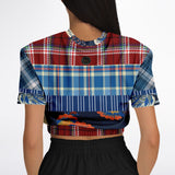 Andromeda Blue Plaid Cropped Sweater Cropped Short Sleeve Sweater - Thathoodyshop