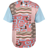 Pink Geo Patchwork Button Front Jersey Baseball Jersey - Thathoodyshop
