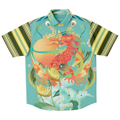 The Koi Dragon Striped Button Down Shirt Short Sleeve Button Down Shirt - Thathoodyshop