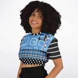 Pacific Palisades Blue Geo Cropped Sweater Athletic Cropped Short Sleeve Sweatshirt - AOP - Thathoodyshop