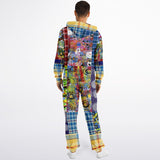 Barcelona Plaid Geometric Patchwork Fleece Unisex Romper Fleece Jumpsuit - Thathoodyshop