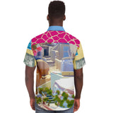Santorini S/S Button Down Shirt Short Sleeve Button Down Shirt - AOP - Thathoodyshop