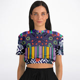 Purple Flurry Cropped Sweater Athletic Cropped Short Sleeve Sweatshirt - AOP - Thathoodyshop