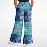 Cerulean Patchwork Plaid SW Stretchy Phat Bellbottoms Flare Leg Pants - Thathoodyshop
