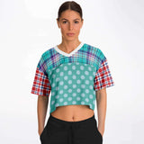 Cerulean Plaid Paisley Crop Jersey Cropped Football Jersey - Thathoodyshop