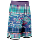 Cerulean Plaid Paisley Basketball Shorts Basketball Shorts - Thathoodyshop
