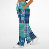 Cerulean Patchwork Plaid SW Stretchy Phat Bellbottoms Flare Leg Pants - Thathoodyshop