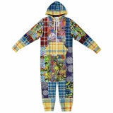 Barcelona Plaid Geometric Patchwork Fleece Unisex Romper Fleece Jumpsuit - Thathoodyshop