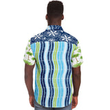 Mykonos Striped Graffiti Print Short Sleeve Button Down Shirt Short Sleeve Button Down Shirt - Thathoodyshop