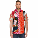 Tokyo Nights Asian Floral Patchwork Button Down Shirt Short Sleeve Button Down Shirt - Thathoodyshop
